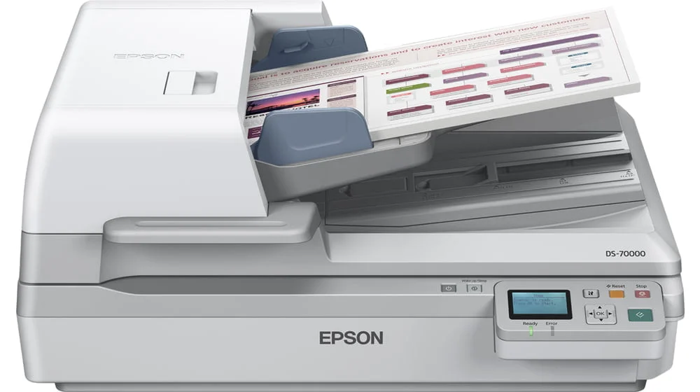 Epson WorkForce DS-70000N A3 Network Document Scanner, 70ppm, Duplex, 200ipm, 200-Sheet ADF, TWAIN/ISIS, Ethernet, USB – B11B204331BU