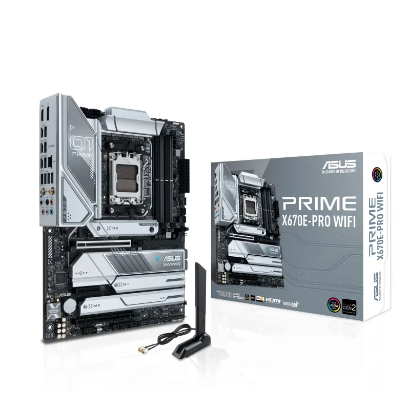 ASUS PRIME X670E-PRO WIFI Motherboard, AMD X670E Chipset, AM5 Socket, ATX, DDR5 up to 128GB, PCIe 5.0, 4x M.2, Wi-Fi 6E, 10Gb Ethernet, HDMI, DP