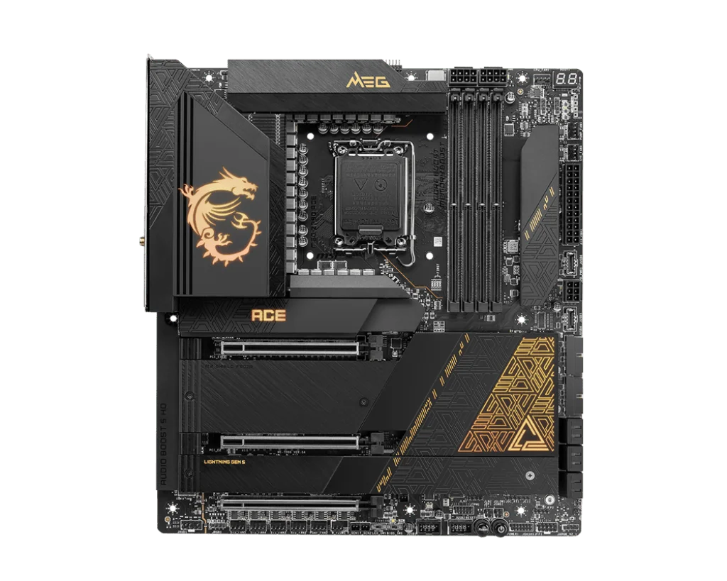 MSI MEG Z790 ACE ATX Motherboard, Intel Z790 Chipset, LGA 1700, 4x DDR5 UDIMM up to 192GB, 3x PCIe x16, 5x M.2, 6x SATA 6G, Type-C DisplayPort