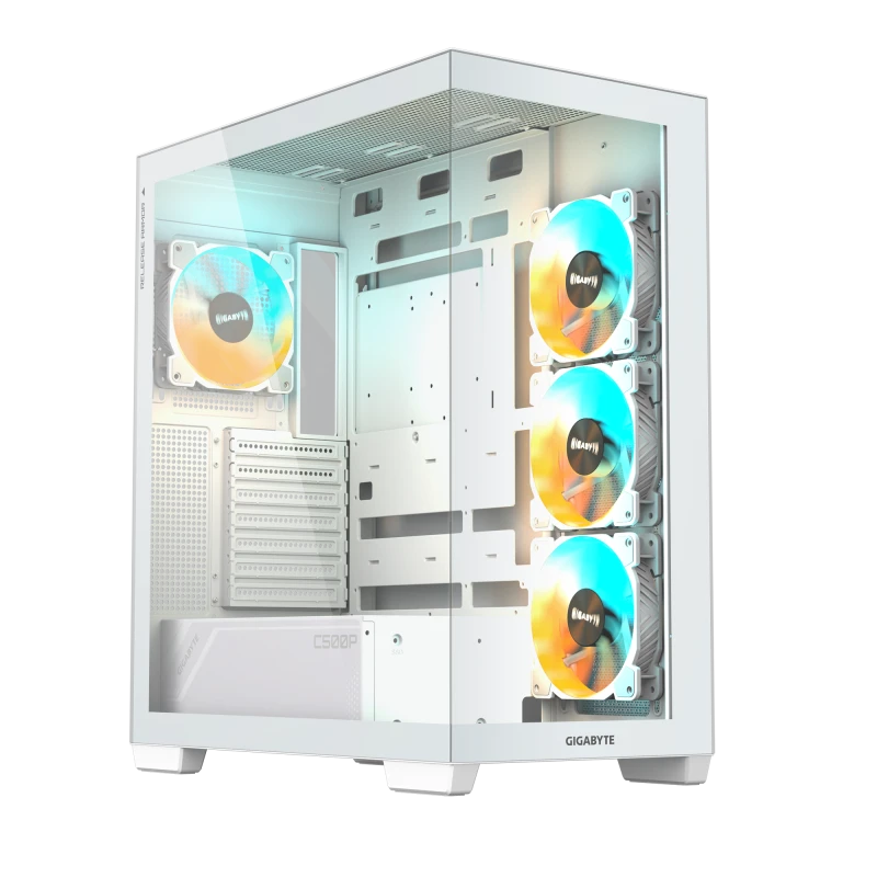 GIGABYTE C500 Panoramic Tempered Glass Front and Side Mid Tower Case Panels Pre-installed four ARGB fans | GB-C500PI ST