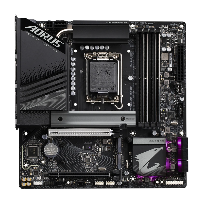 GIGABYTE Z790M AORUS ELITE Motherboard, LGA1700, Intel Z790 Chipset, DDR5 7600+, 2x M.2 PCIe 4.0, PCIe 5.0 x16, USB 3.2, Wi-Fi Ready, mATX
