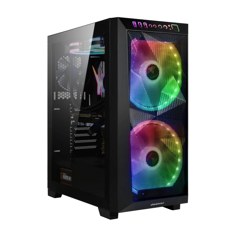 Gamdias APOLLO M1 ELITE ,Sync with Motherboard Dual Built-in 200mm ARGB Fans Seamless Tempered Glass Window Asymmetry Mesh Design