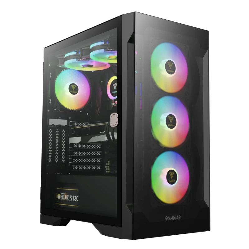 Gamdias Talos E2 Elite Mid Tower PC Case, Tempered Glass Panel, Magnetic Dust Filter, 3 Built In 120mm ARGB Fans, Up To 360mm Radiator Support, Black | GD-TALOS-E2-ELITE