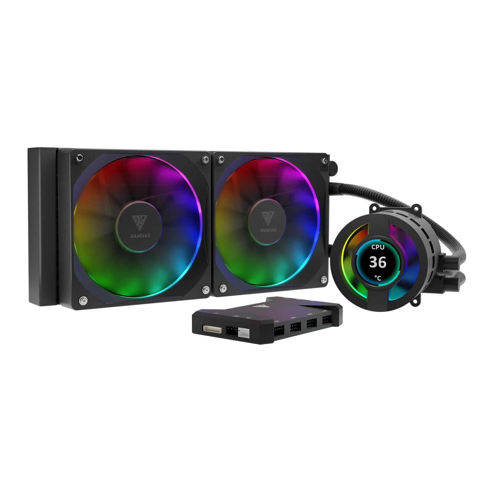 GAMDIAS CHIONE P3-240U Liquid CPU Cooler, 240mm Radiator, IPS LCD Display, Dual-Ring ARGB Fans, Copper Base, Hydraulic Bearing, RGB Lighting
