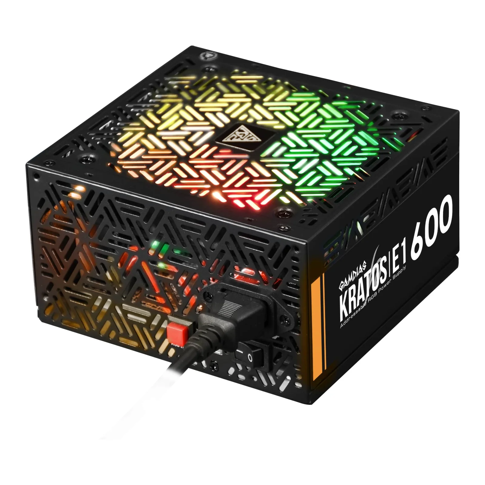Gamdias KRATOS E1-600W ARGB Power Supply, 80 PLUS Efficiency, Neon-Flex RGB with 30 Built-in Lighting Effects, Supports Motherboard Sync, Reliable Cooling
