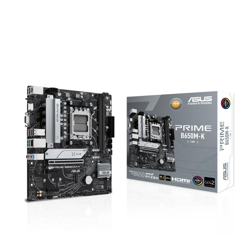 ASUS PRIME B650M-K Micro-ATX Motherboard, AMD AM5, DDR5, PCIe 5.0, 2x M.2, 2.5Gb LAN, HDMI, USB 3.2, 90MB1F60-M0EAY0