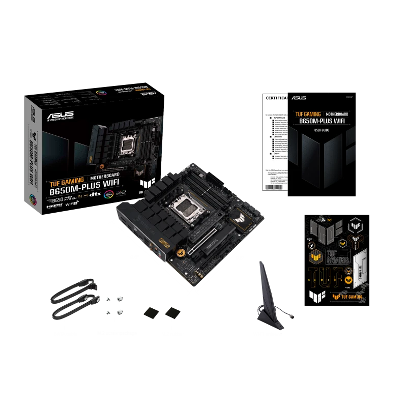 ASUS TUF GAMING B650M-PLUS WiFi mATX Motherboard, AMD AM5, DDR5 192GB 7600+ MT/s, 2x M.2, PCIe 4.0, Wi-Fi 6, 90MB1BF0-M0EAY0