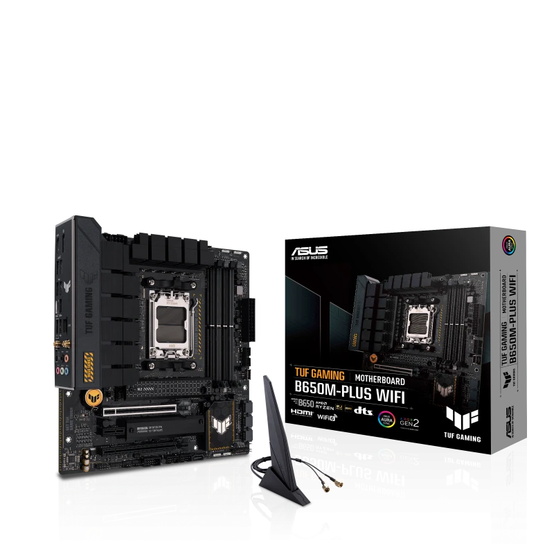 ASUS TUF GAMING B650M-PLUS WiFi mATX Motherboard, AMD AM5, DDR5 192GB 7600+ MT/s, 2x M.2, PCIe 4.0, Wi-Fi 6, 90MB1BF0-M0EAY0