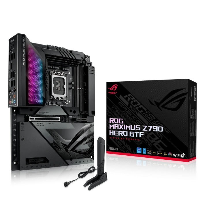 ASUS ROG MAXIMUS Z790 HERO BTF ATX Motherboard, Intel LGA1700, DDR5 192GB 8000+ MT/s OC, 5x M.2 Gen4, PCIe 5.0, Wi-Fi 6E, 90MB1H50-M0EAY0