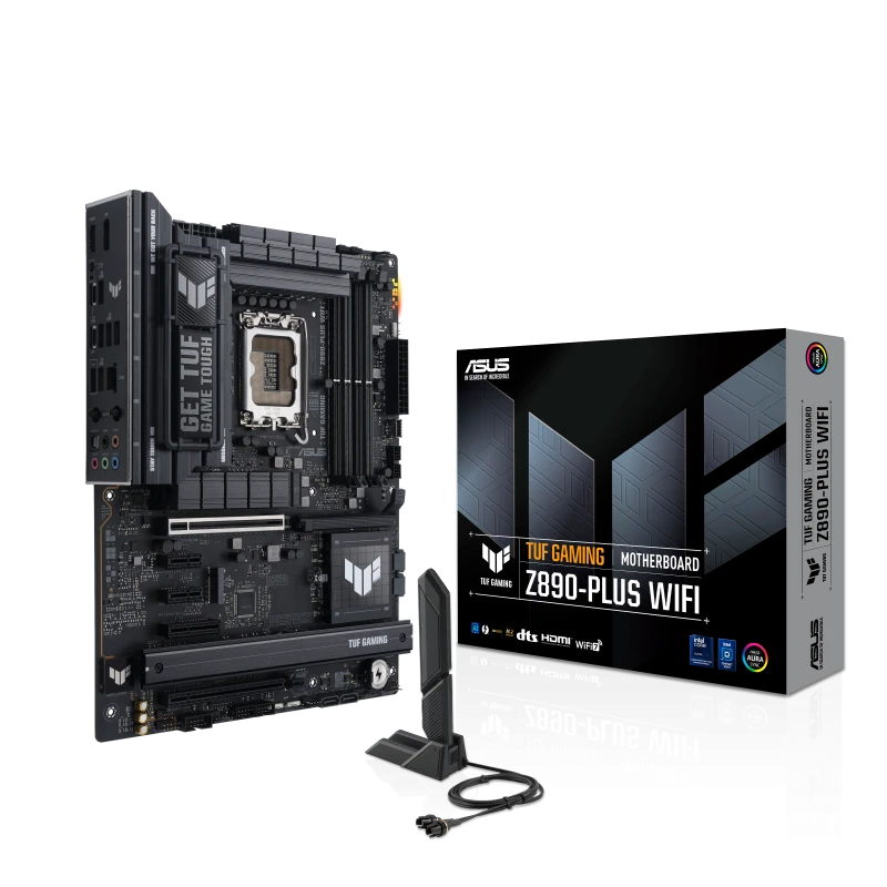 ASUS TUF GAMING Z890-PLUS WiFi ATX Motherboard – Intel Z890, LGA 1851, DDR5 192GB 9066+ MT/s, 4x M.2 Gen5/Gen4, PCIe 5.0, Wi-Fi 7, USB4, 90MB1IQ0-M0EAY0
