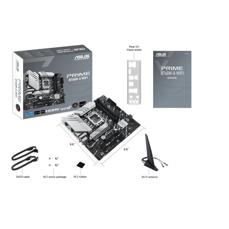 ASUS PRIME B760M-A WiFi Micro-ATX Motherboard – Intel B760 LGA 1700, DDR5 up to 192GB, PCIe 4.0 x16, 2x M.2 NVMe, Wi-Fi 6, USB-C, Model 90MB1EL0-M1EAY0