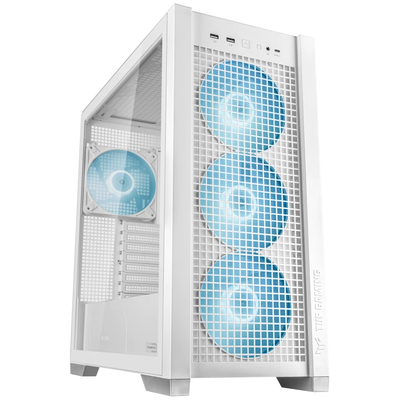 ASUS TUF Gaming GT302 ARGB EATX Mid Tower Case, 4x 140 mm PWM ARGB Pre-installed Fans - White | 90DC00I3-B19000