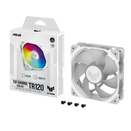 ASUS TUF Gaming TR120 ARGB Fan, 120mm, PWM Control, Aura Sync, 2000 RPM, White | 28mm Fan Frame, High-Performance Cooling | 90DA0093-B09000