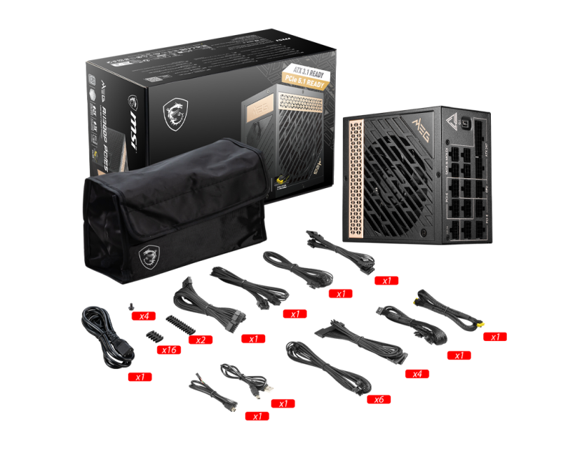 MSI MEG Ai1300P PCIE5 Power Supply, 1300W, 80 PLUS Platinum, Full Modular, ATX 3.0, Zero Fan Mode, Japanese Capacitors | PAI1300PPCIE5