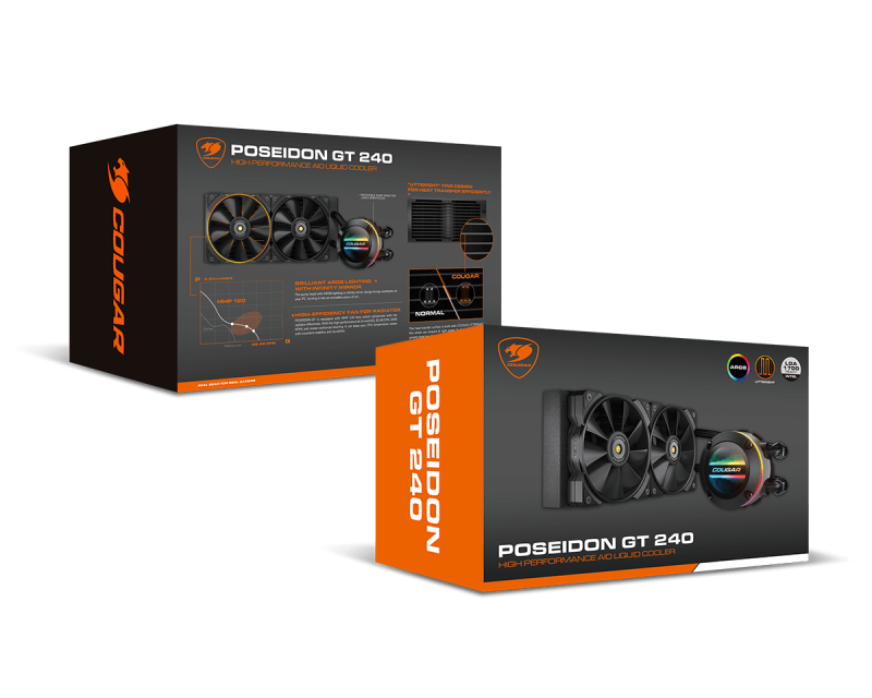 Gaming AIO Cooler Cougar Poseidon GT240 – 240 mm, ARGB Infinity‑Mirror, Support AM5 & LGA1851, Black Edition