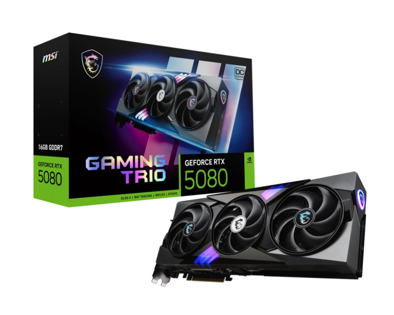 MSI GeForce RTX 5080 GAMING TRIO OC, 16GB GDDR7, 256-bit, 30 Gbps, 2715 MHz Boost, 10752 CUDA Cores, DLSS 4, PCIe 5.0, Blackwell Architecture | 912-V531-026