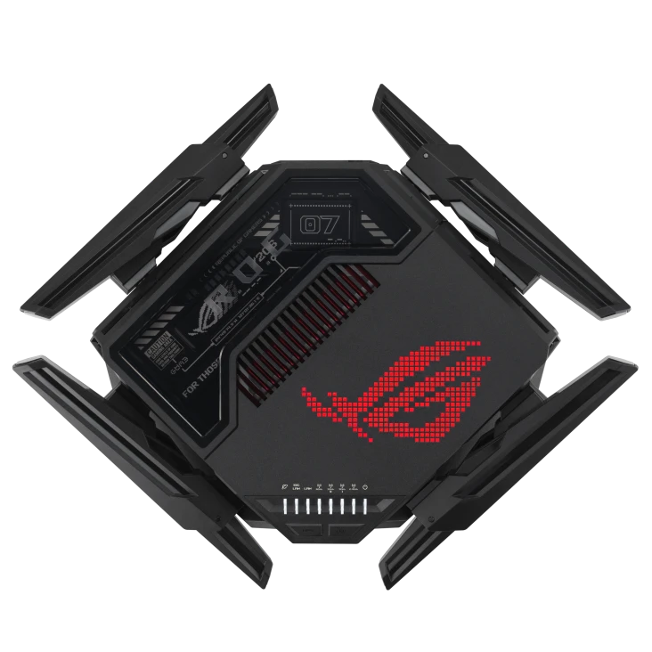ASUS ROG Rapture GT‑BE98 Quad‑Band Wi‑Fi 7 Gaming Router, 320 MHz, 4K‑QAM, Dual 10 Gbps, Quad 2.5 Gbps, Aura RGB, Passive Cooling