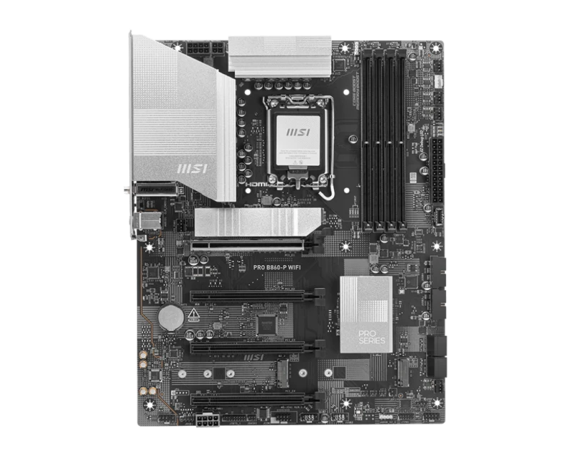 MSI PRO B860-P ATX Motherboard, Intel B860 LGA 1851, 4x DDR5 Slots up to 256GB, 4x PCIe x16, 3x M.2 NVMe, WiFi 7 & Bluetooth, Model 911-7E41-002