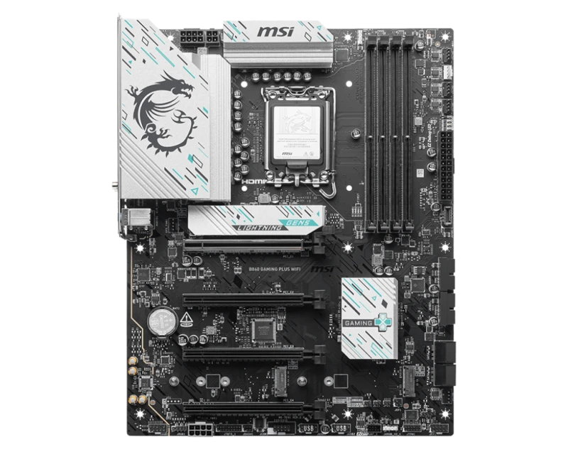 MSI B860 GAMING PLUS Wi‑Fi ATX Motherboard – Intel B860, LGA 1851, DDR5 8800MT/s, PCIe 5.0 x16, 3x M.2, Thunderbolt 4, Wi‑Fi 7, 5G LAN