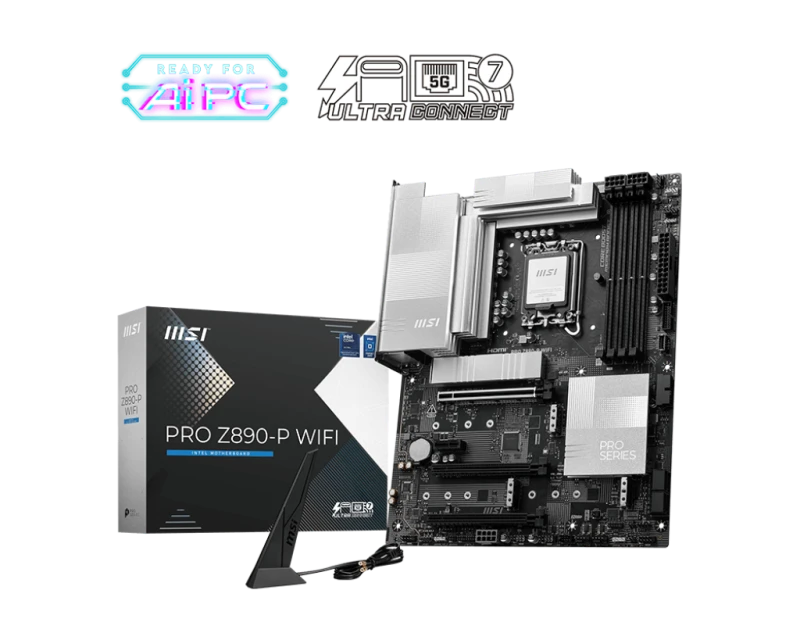 MSI PRO Z890-P WiFi Motherboard, LGA 1851, Intel Z890, DDR5 256GB 9200MT/s, PCIe 5.0 x16, 4x M.2 Gen5, Thunderbolt 4, Wi‑Fi 7, 5G LAN, ATX