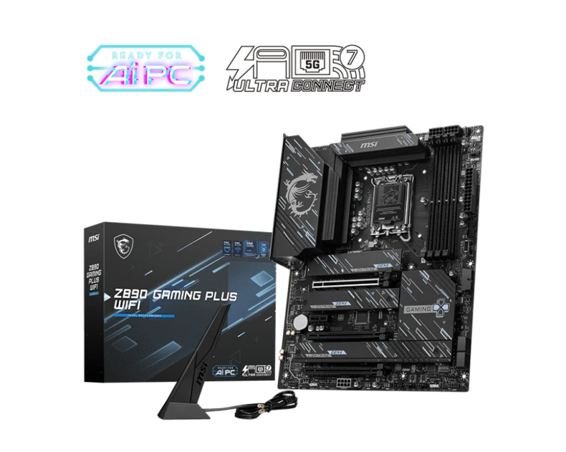 MSI Z890 GAMING PLUS WiFi Motherboard, LGA 1851, Intel Z890 Chipset, DDR5 256GB, PCIe 5.0 x16, 4x M.2, Wi‑Fi 7, 5G LAN, Thunderbolt 4, ATX