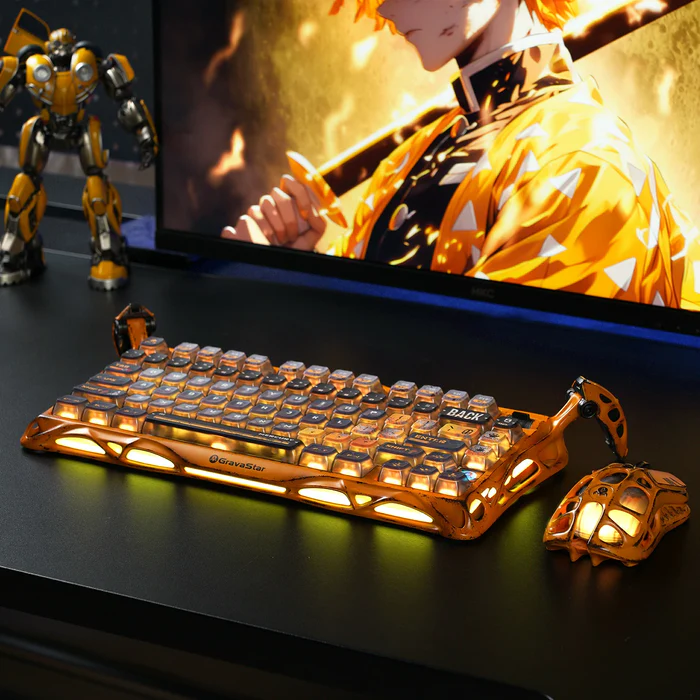 GravaStar Mercury K1 Pro Wireless RGB Gaming Keyboard, 75% Layout, Kailh Cherry Pink Linear Switches, Battle-Worn Yellow