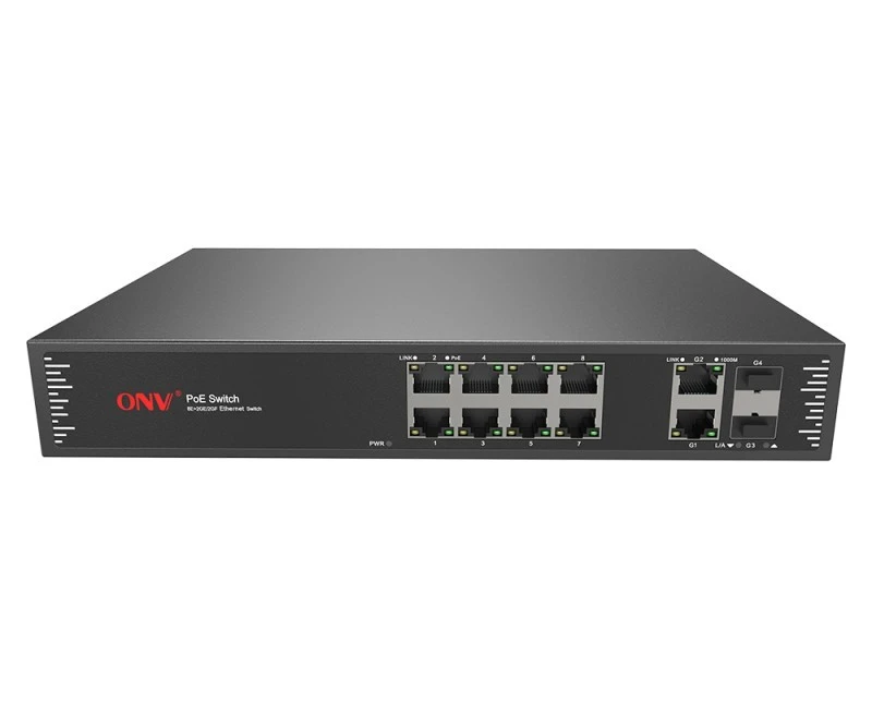 ONV Gigabit uplink 12-port PoE switch, 8x10/100Base-TX adaptive RJ45 ports, 2x10/100/1000Base-T uplink adaptive RJ45 ports   | ONV-POE31128PF