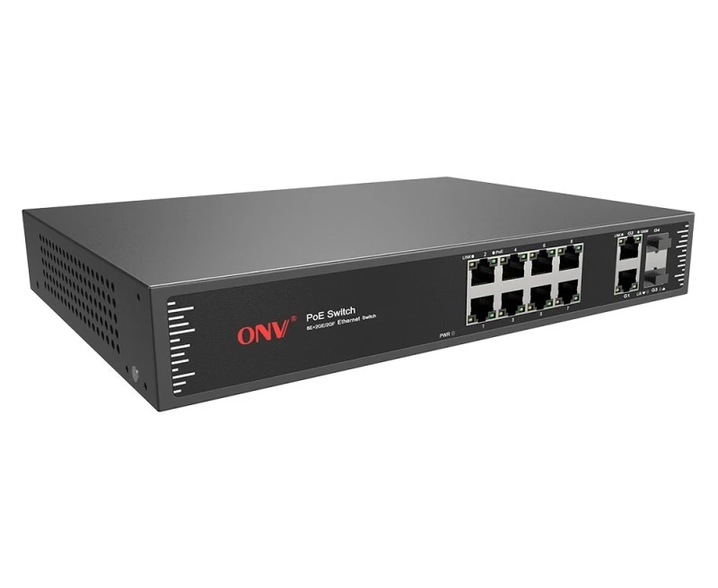 ONV Gigabit uplink 12-port PoE switch, 8x10/100Base-TX adaptive RJ45 ports, 2x10/100/1000Base-T uplink adaptive RJ45 ports   | ONV-POE31128PF