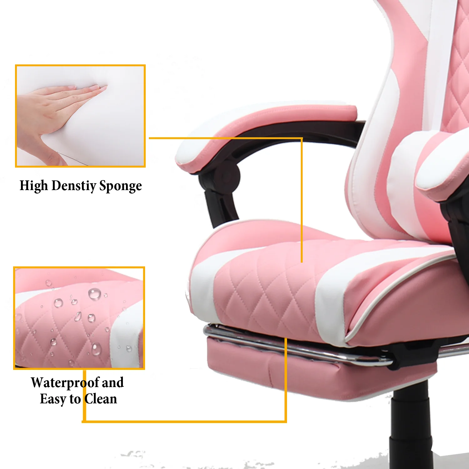 Gamax Gaming Chair Model 1-LT001L with  Linkage Function Armrest & Retactable Footrest -  Pink