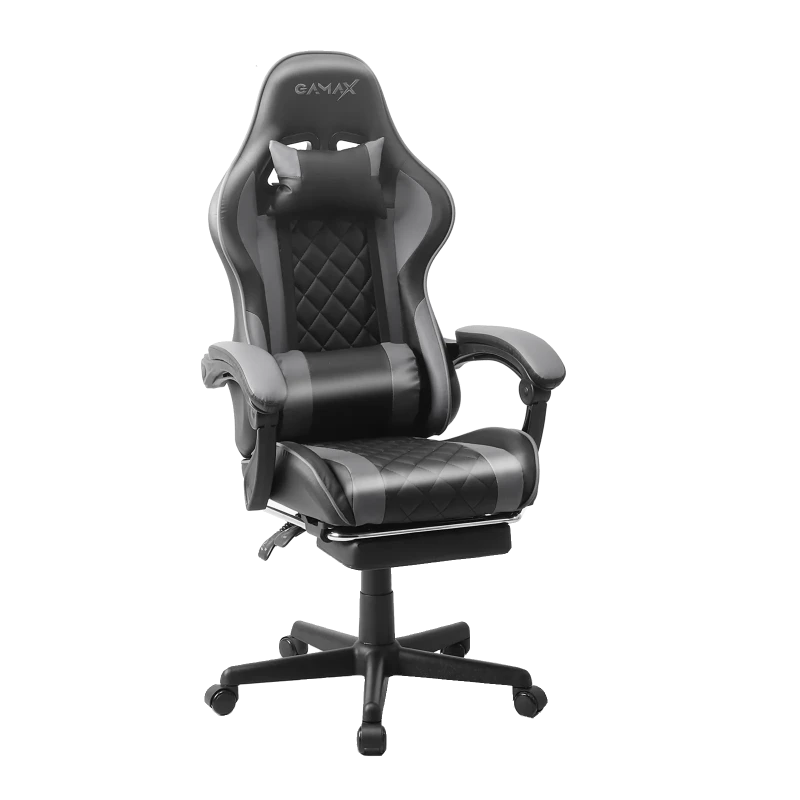 Gamax Gaming Chair Model 1-LT001L with  Linkage Function Armrest & Retactable Footrest -  Grey