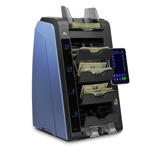 Kisan K5-A Desktop high speed 4+1 pocket Fitness Sorter, 	Upto 48 Currency, Hopper Capacity 1000, 7" Touch Display