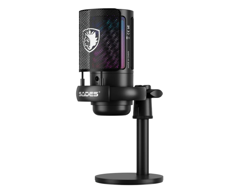 Sades TYTO Gaming Microphone – Black, USB Condenser, Cardioid, RGB, Boom Arm