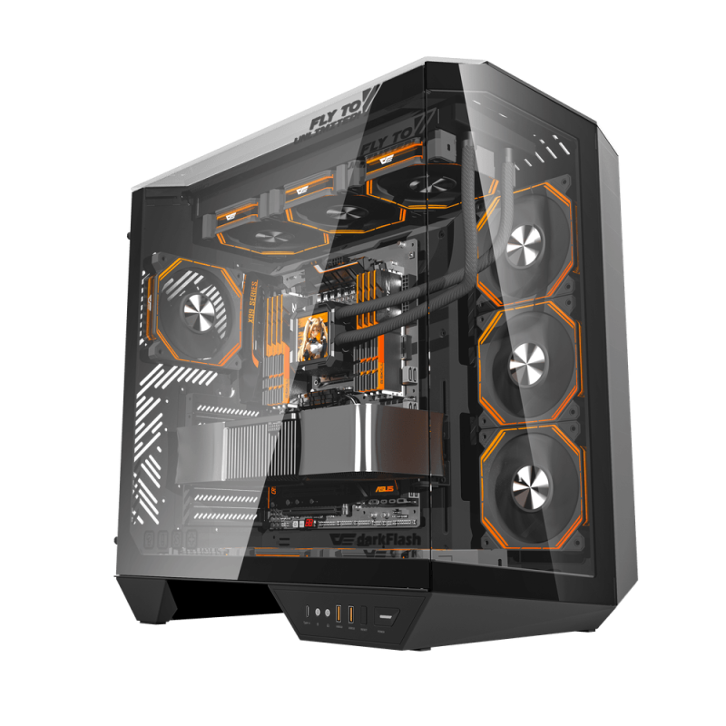DarkFlash DY470 ATX Computer Case, 4x Pre-Installed aRGB Fans, 360mm Radiators, Up to 10x 120mm Fan Support,