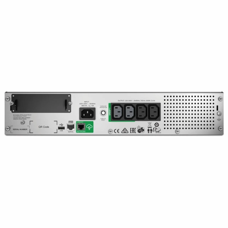 APC Smart-UPS, Line Interactive, 750VA , Rackmount 2U, 230V Main Input Voltage, 4x IEC C13 Outlets Connection Type, SmartConnect Port + SmartSlot, AVR, LCD | SMT750RMI2UC