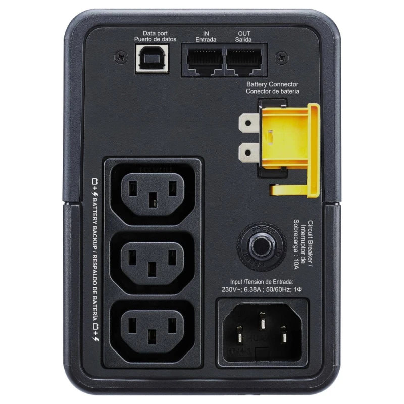 APC Back UPS 500VA, 230 V Main Input Voltage, 7.0 Ah Battery Capacity, 8 h Battery Recharge Time, AVR, IEC Sockets, 1.5 m Cable Lengths | BX500MI