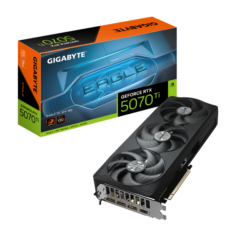 Gigabyte GeForce RTX 5070 Ti EAGLE OC SFF 16GB GDDR7, 2542MHz Boost, PCIe 5.0, RGB Lighting, Compact Design | GV-N507TEAGLE OC-16GD