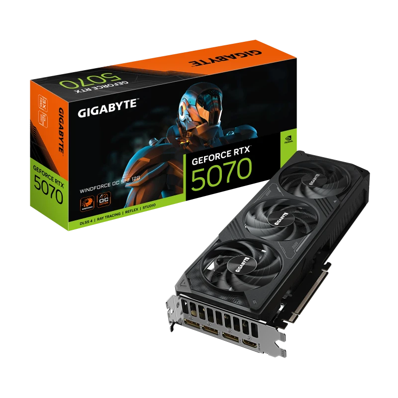 Gigabyte GeForce RTX 5070 WINDFORCE OC SFF 12GB GDDR7, 2715MHz GPU Clock, PCIe 5.0, DLSS 4, Ray Tracing, Compact Dual-Fan | GV-N5070WF3OC-12GD