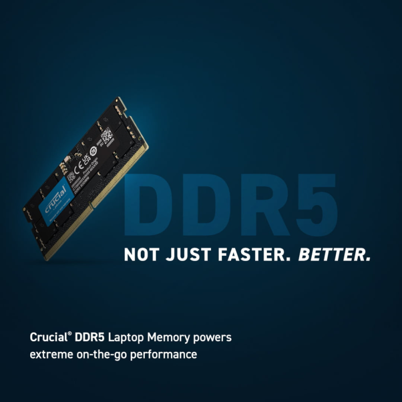 Crucial 32GB DDR5 4800MHz SODIMM Laptop RAM, CL40, 1.1V, Non-ECC, Unbuffered, Single Rank, Model CT32G48C40S5 – High-Speed Memory Upgrade