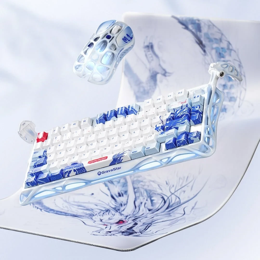 GravaStar Combo Mercury K1 Pro 75% Wireless Mechanical Gaming Keyboard With Mouse, Blue Gragon Edition