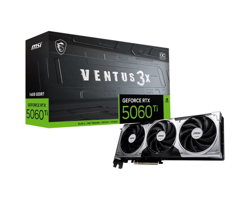 MSI GeForce RTX 5060 Ti 16G VENTUS 3X OC Graphic Cards, 16GB GDDR7 128-Bit Memory, 2602 MHz Boost Clock, 28 Gbps Memory Speed, 4608 CUDA Cores, PCI Express Gen 5 x16 | 912-V812-078