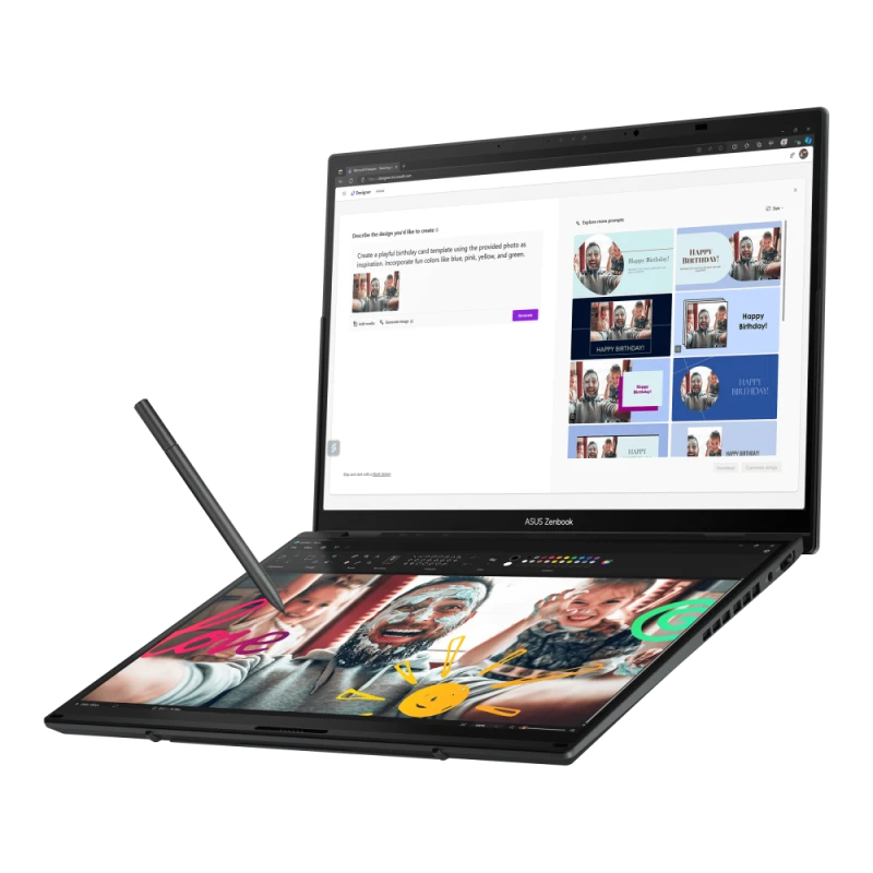 ASUS Zenbook DUO Laptop, Dual 14" 3K OLED Touch Displays, Intel Core Ultra 9 285H, 32GB RAM, 2TB SSD, Windows 11, ENG-AR Keyboard, Grey with Sleeve and Stylus | UX8406CA-PZ005W