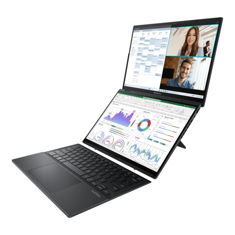 ASUS Zenbook DUO Laptop, Dual 14" 3K OLED Touch Displays, Intel Core Ultra 9 285H, 32GB RAM, 2TB SSD, Windows 11, ENG-AR Keyboard, Grey with Sleeve and Stylus | UX8406CA-PZ005W