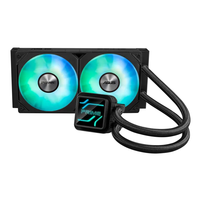 ASUS Prime LC 240 ARGB Liquid CPU Cooler, 240mm Radiator, Dual 120mm PWM Fans, ARGB Lighting, 400mm Sleeved Tubes, Quiet Cooling, Black