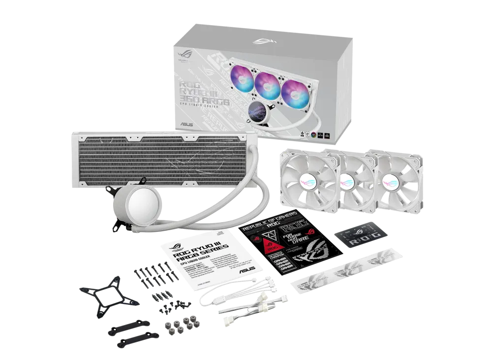 Asus ROG Ryuo III 360 liquid CPU cooler, 8th gen Asetek pump, Aluminum Radiator Material white | 90RC00I2-M0UAY0