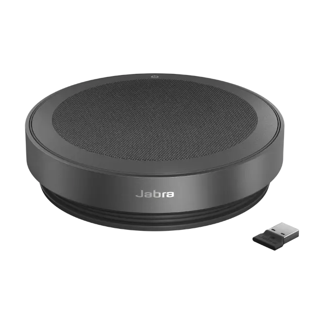 Jabra Speak2 75 Wireless Bluetooth Speakerphone, 4 Noise-Cancelling Mics, 65mm Speaker, USB-A Adapter, Zoom & Google Meet Certified, Dark Grey