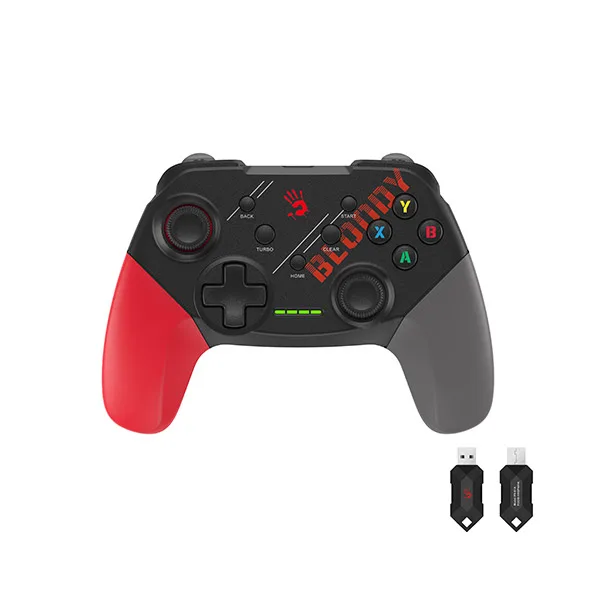 A4Tech Bloody GPW50 Dual‑Mode Wireless & USB Gamepad, 360° Joysticks, Dual Vibration, Turbo/Clear, LT/RT, PC/PS3/Android – Red/Black