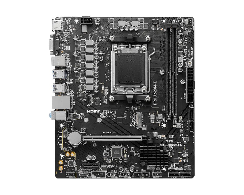 MSI PRO A620M-E AM5 Motherboard | Supports Ryzen 9000 / 8000 / 7000 Series | DDR5 up to 128GB | 911-7E28-001