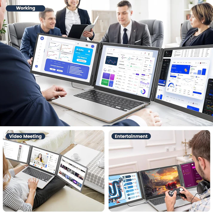 V2COM S5 Pro 2x15.6" Portable Laptop Monitor Extender, Dual-Screen, 180° Rotation, Detachable 10,000mAh Battery, Plug-and-Play Windows/Mac/Android/PS5 | V2COM S5 Pro