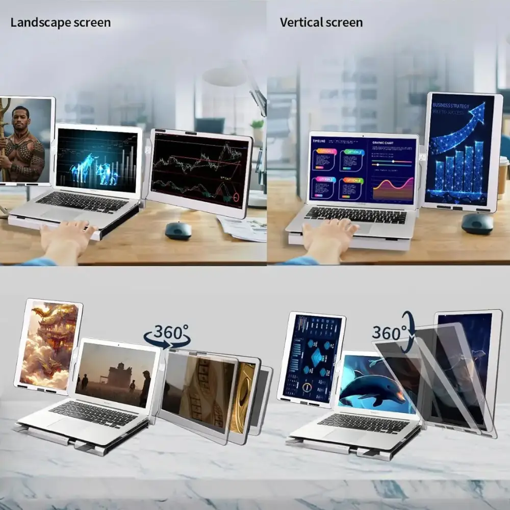 V2COM F2 13.3" Dual Laptop Screen Extender, Foldable Full HD IPS, 270° Rotation, USB-C & HDMI, Lightweight & Portable, macOS/Windows Compatible | F2