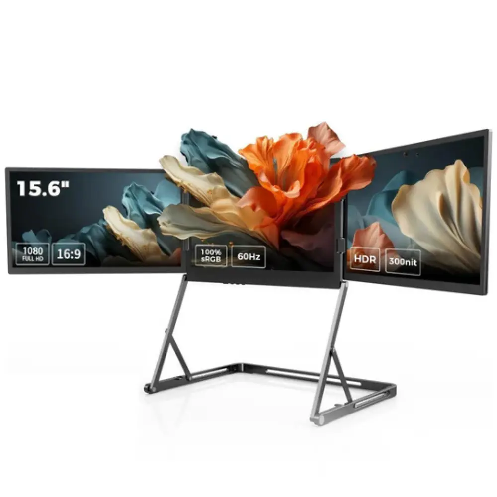 V2COM Q1 16" FHD IPS Quad-Screen Portable Monitor, 360° Rotation, 60Hz, Single-Cable Multi-Screen, Plug-and-Play Windows/macOS/Android/PS5/Xbox | V2COM Q1